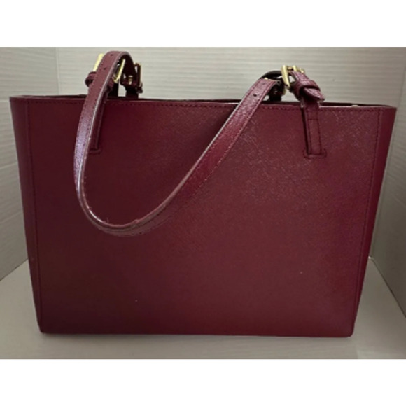 Tory Burch Burgundy Saffiano Leather Emerson Tote Bag w/Gold Tone Hardware - Picture 4 of 11